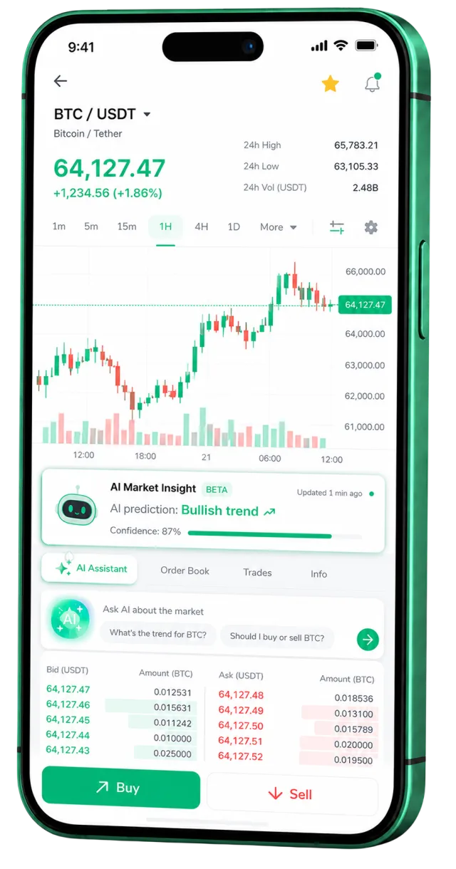 Aplicación móvil de trading de Cuotesanza ejecutándose en un smartphone